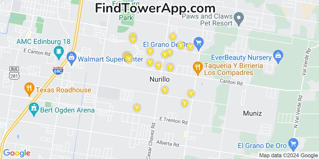 T-Mobile 4G/5G cell tower coverage map Nurillo, Texas
