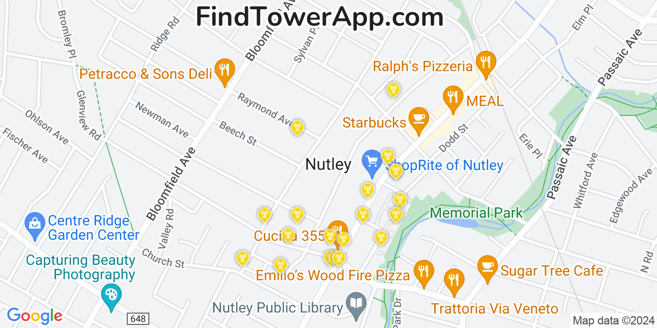 AT&T 4G/5G cell tower coverage map Nutley, New Jersey