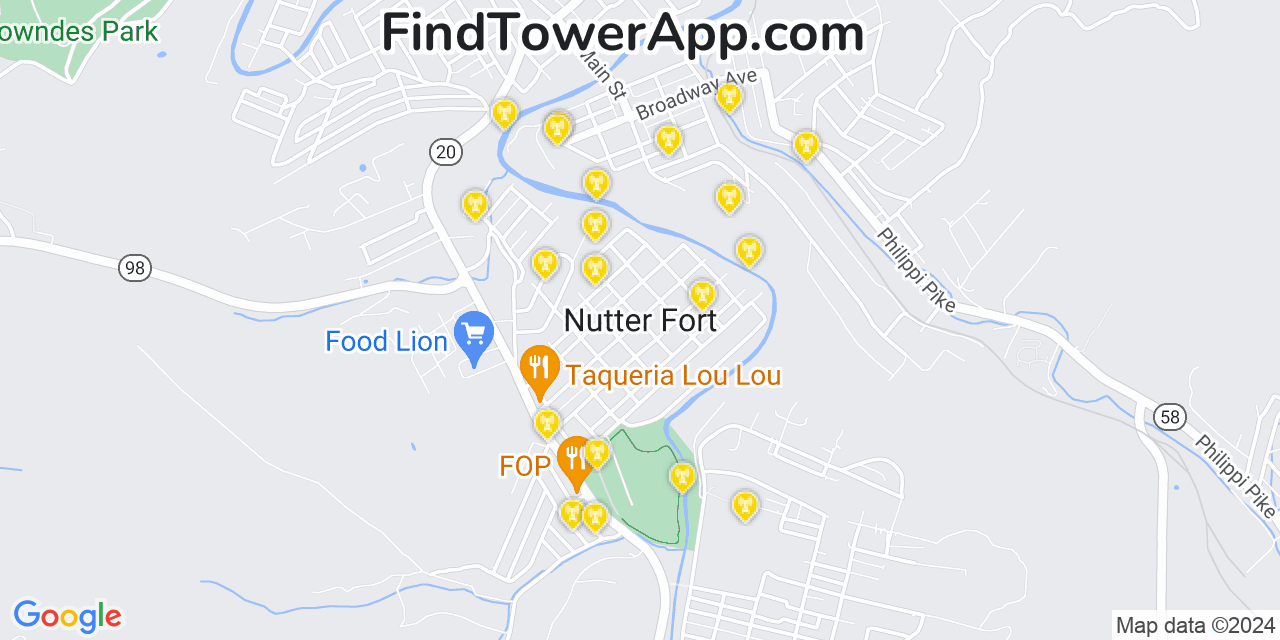 T-Mobile 4G/5G cell tower coverage map Nutter Fort, West Virginia