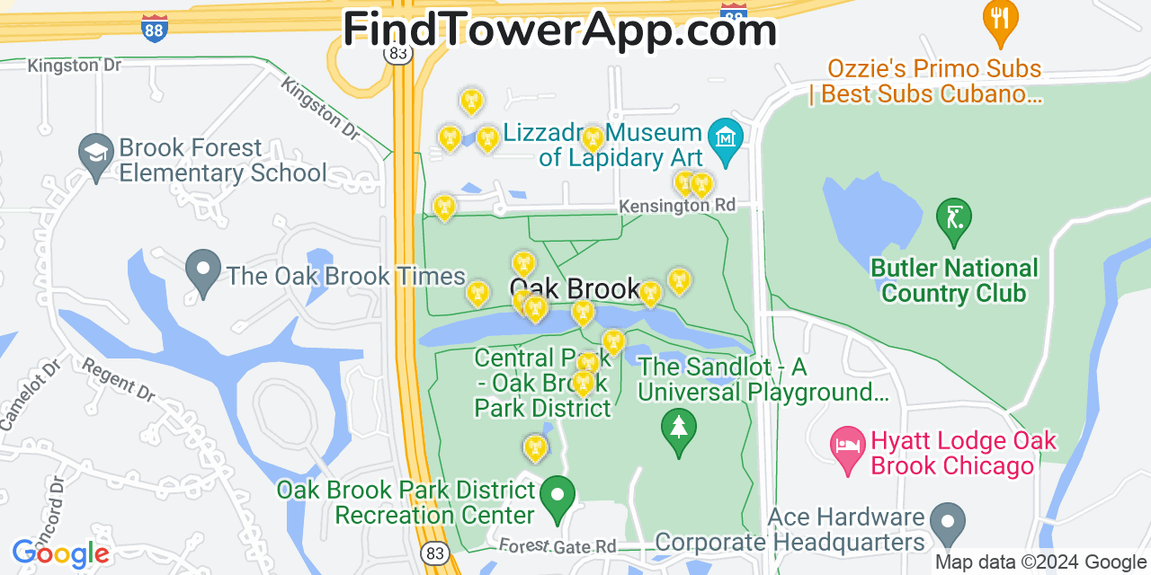 AT&T 4G/5G cell tower coverage map Oak Brook, Illinois