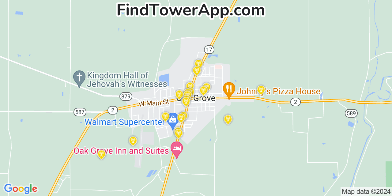 AT&T 4G/5G cell tower coverage map Oak Grove, Louisiana
