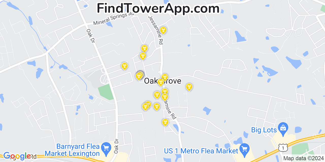 Verizon 4G/5G cell tower coverage map Oak Grove, South Carolina