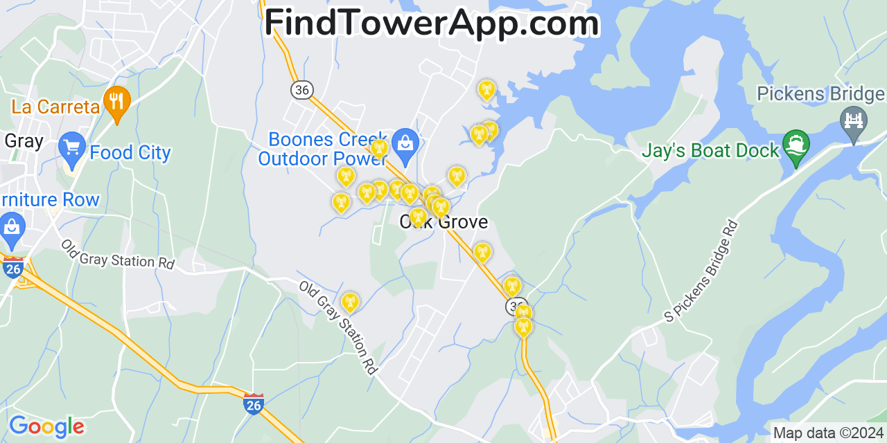 AT&T 4G/5G cell tower coverage map Oak Grove, Tennessee