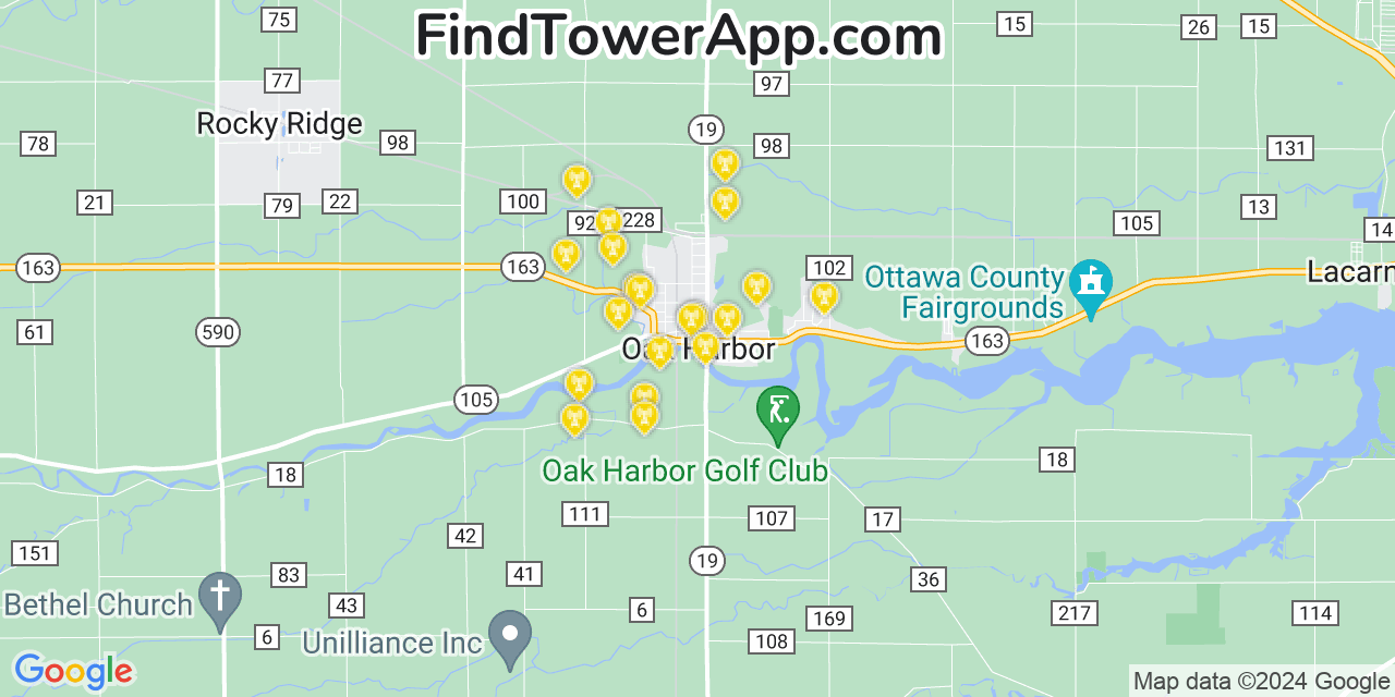 AT&T 4G/5G cell tower coverage map Oak Harbor, Ohio