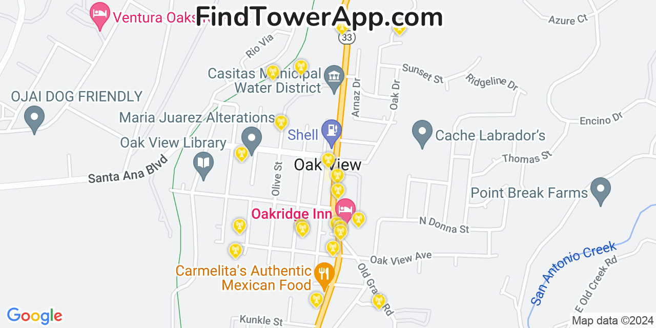 T-Mobile 4G/5G cell tower coverage map Oak View, California