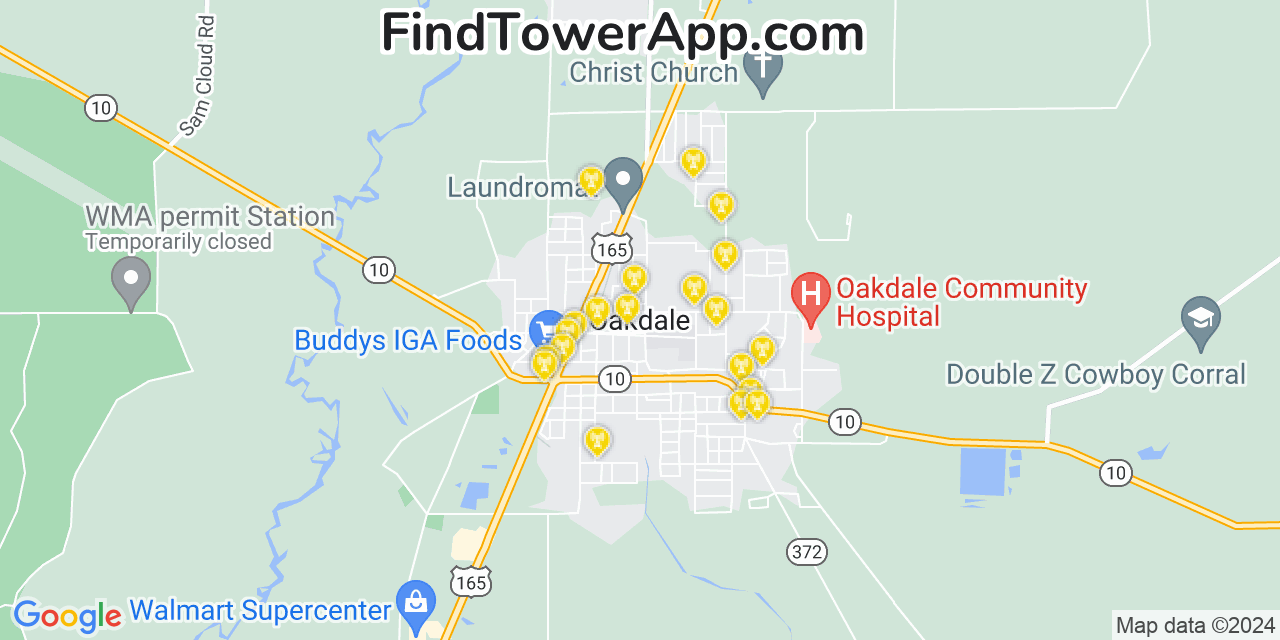 AT&T 4G/5G cell tower coverage map Oakdale, Louisiana