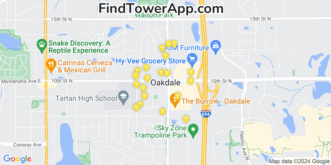 AT&T 4G/5G cell tower coverage map Oakdale, Minnesota