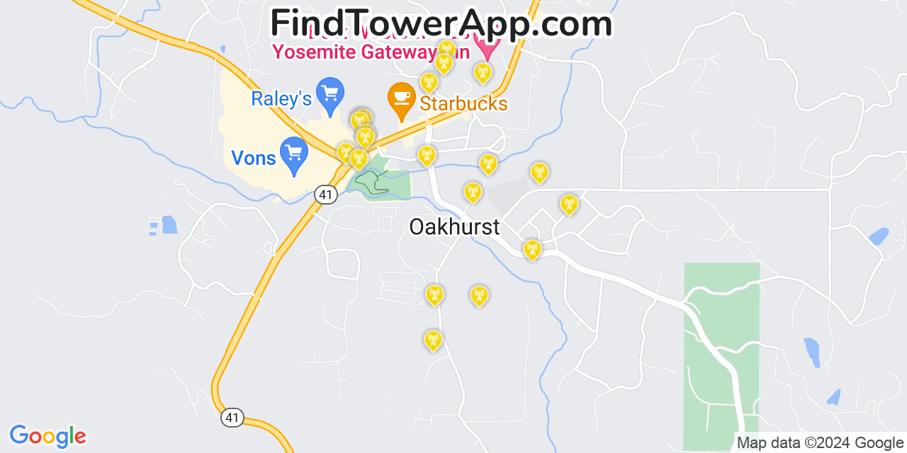 AT&T 4G/5G cell tower coverage map Oakhurst, California
