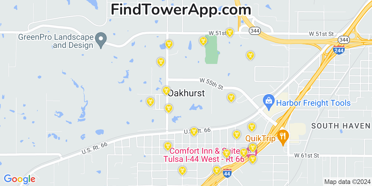 AT&T 4G/5G cell tower coverage map Oakhurst, Oklahoma