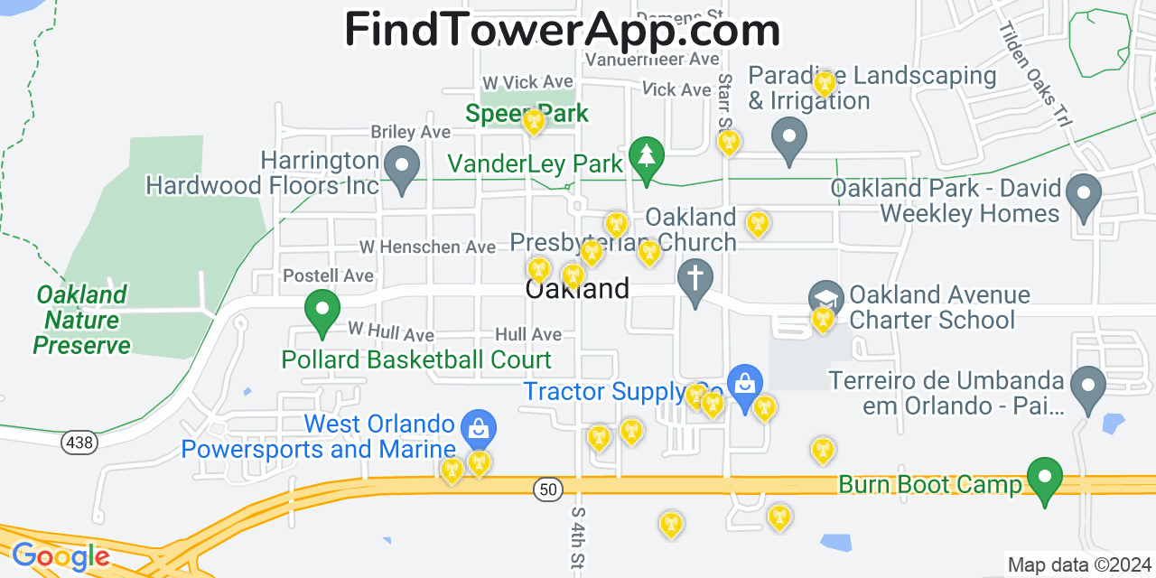 AT&T 4G/5G cell tower coverage map Oakland, Florida