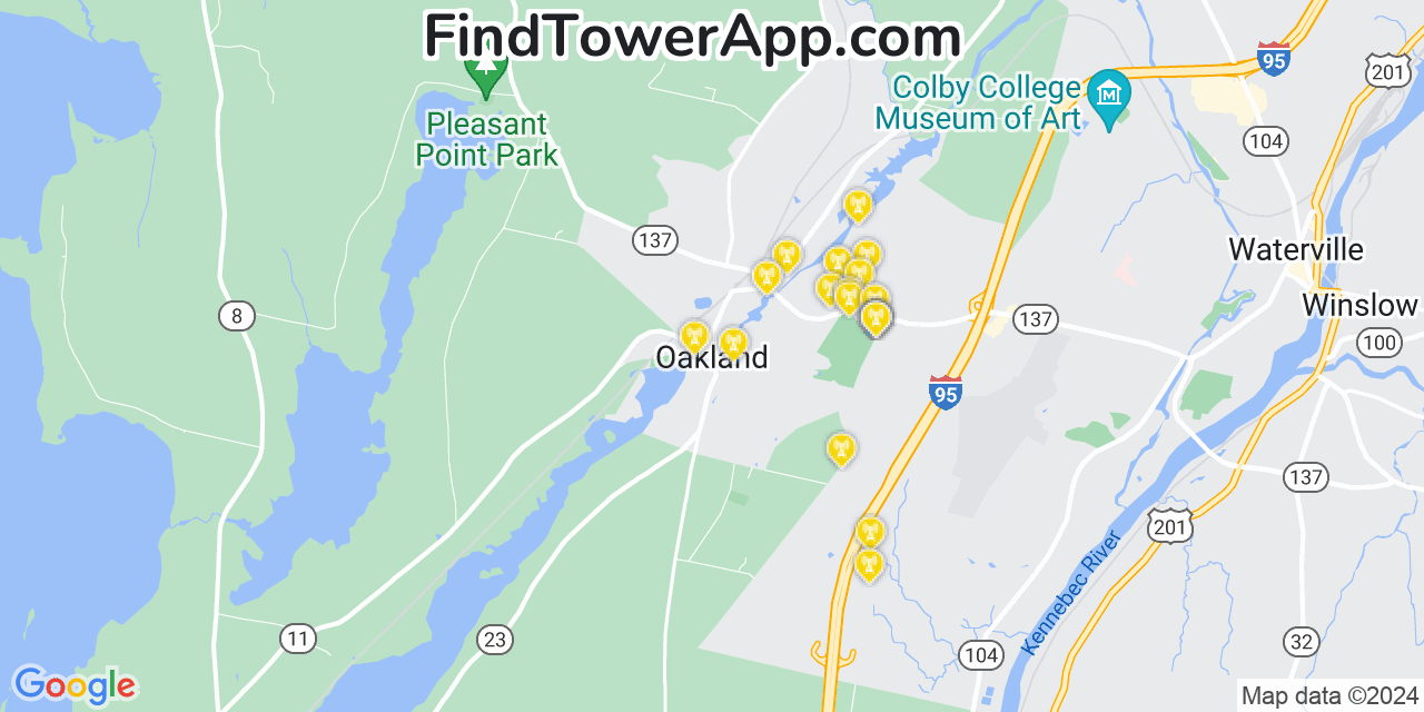 AT&T 4G/5G cell tower coverage map Oakland, Maine