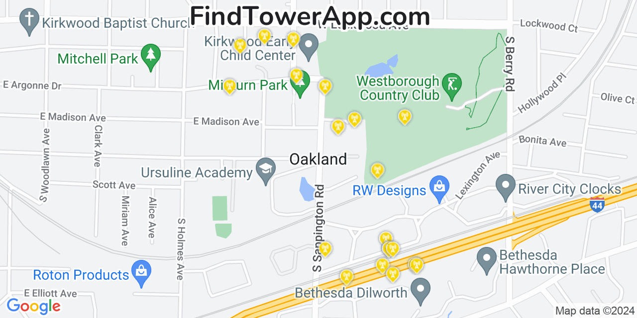 Verizon 4G/5G cell tower coverage map Oakland, Missouri