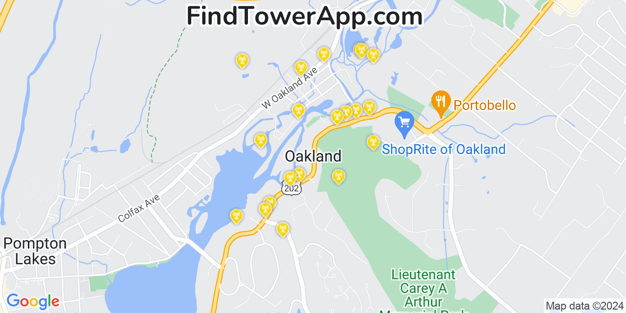 AT&T 4G/5G cell tower coverage map Oakland, New Jersey