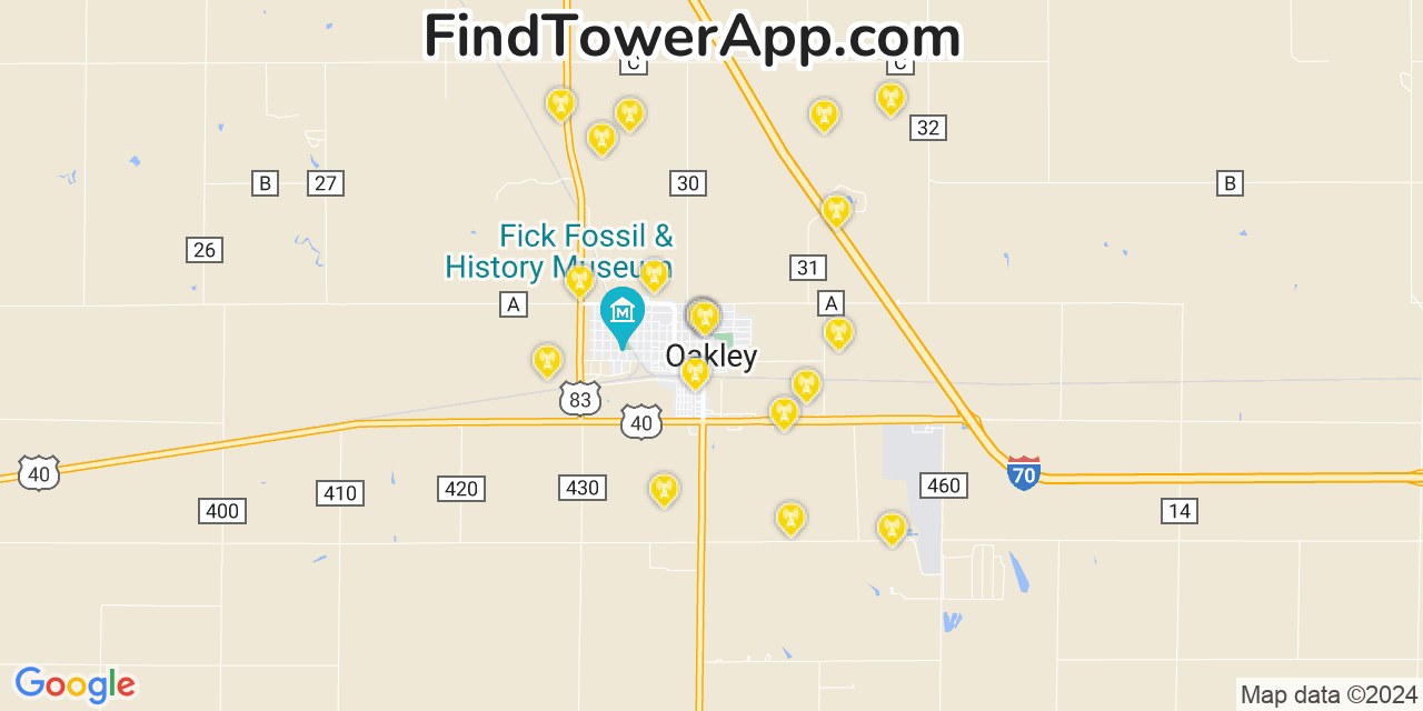 AT&T 4G/5G cell tower coverage map Oakley, Kansas