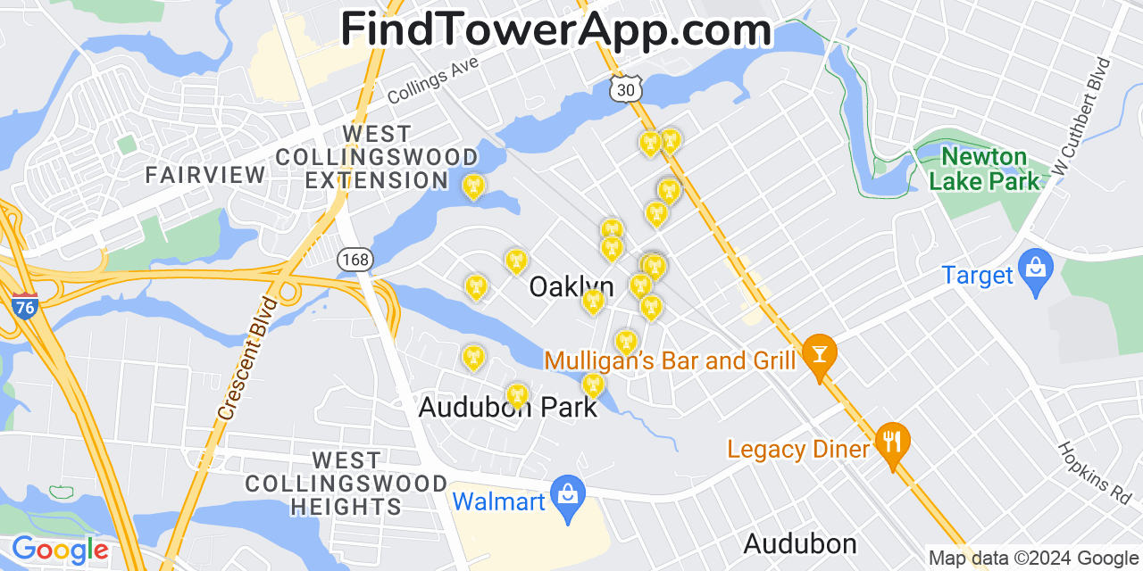 AT&T 4G/5G cell tower coverage map Oaklyn, New Jersey