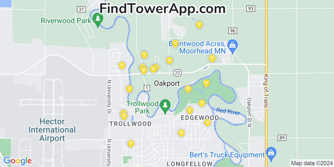 AT&T 4G/5G cell tower coverage map Oakport, Minnesota