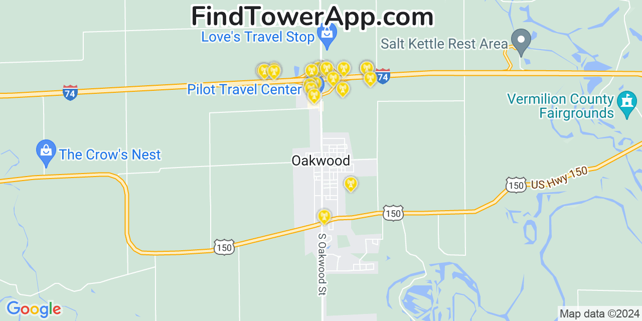 AT&T 4G/5G cell tower coverage map Oakwood, Illinois