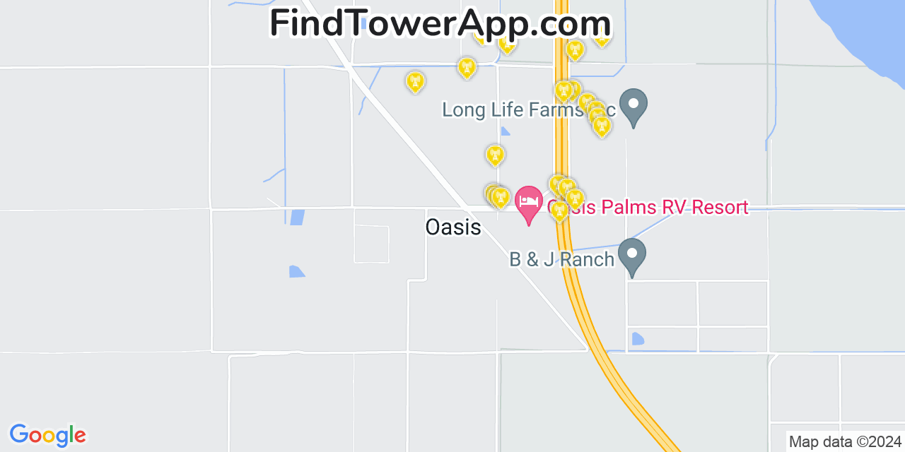 AT&T 4G/5G cell tower coverage map Oasis, California