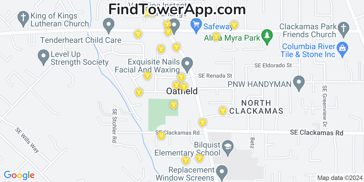 AT&T 4G/5G cell tower coverage map Oatfield, Oregon