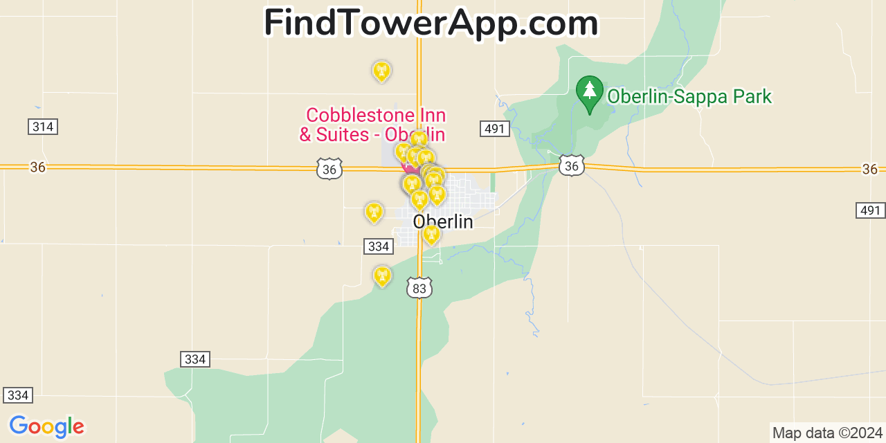 Verizon 4G/5G cell tower coverage map Oberlin, Kansas