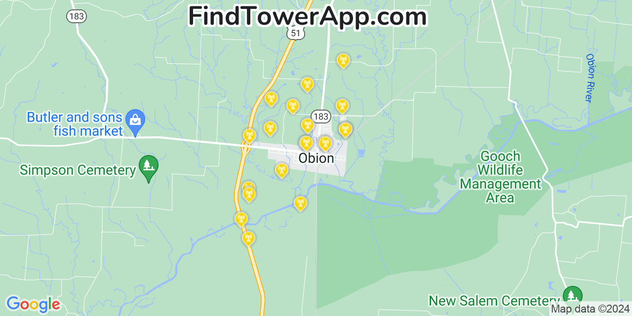 T-Mobile 4G/5G cell tower coverage map Obion, Tennessee