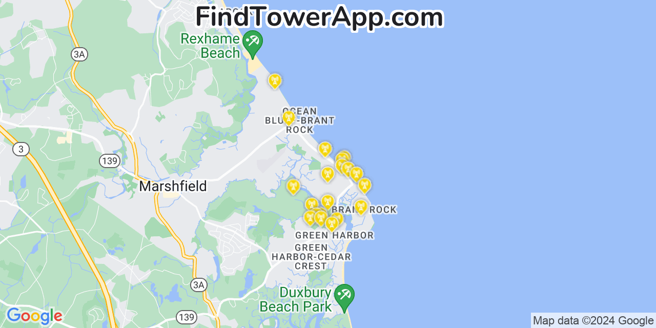 AT&T 4G/5G cell tower coverage map Ocean Bluff Brant Rock, Massachusetts