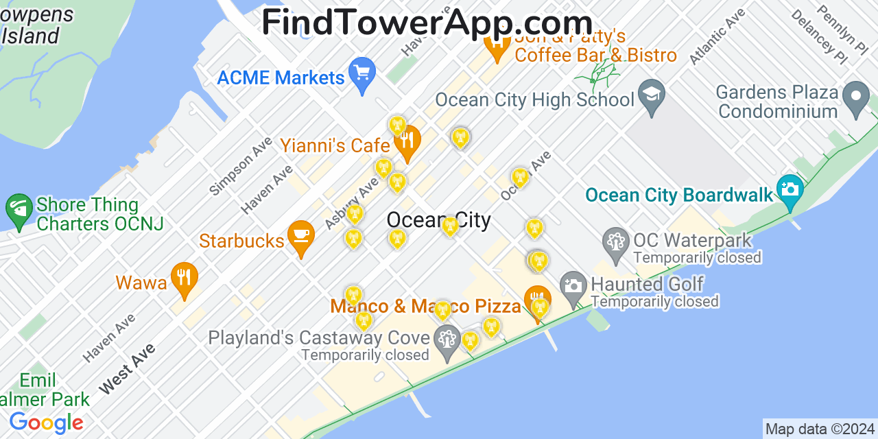 AT&T 4G/5G cell tower coverage map Ocean City, New Jersey