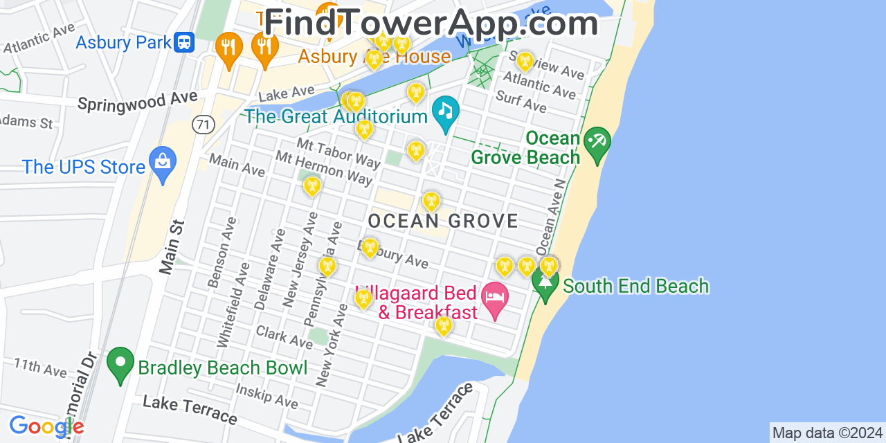 AT&T 4G/5G cell tower coverage map Ocean Grove, New Jersey