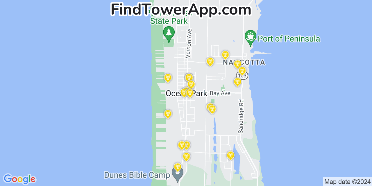 AT&T 4G/5G cell tower coverage map Ocean Park, Washington