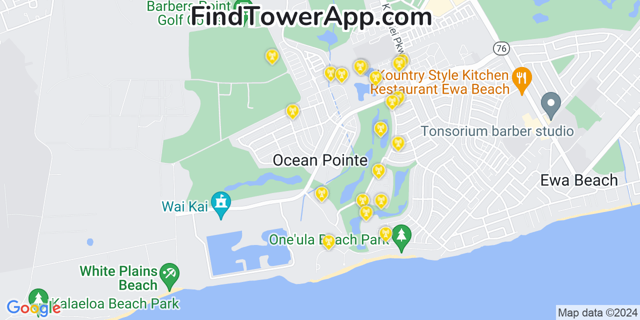 AT&T 4G/5G cell tower coverage map Ocean Pointe, Hawaii