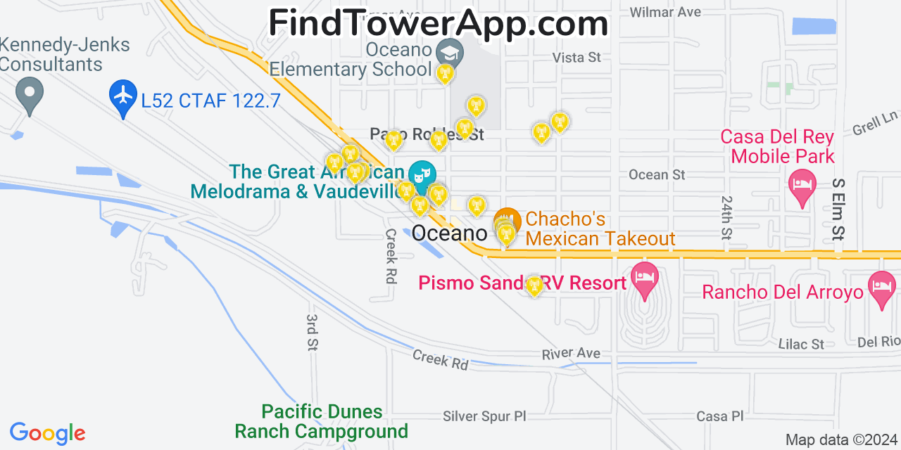 AT&T 4G/5G cell tower coverage map Oceano, California