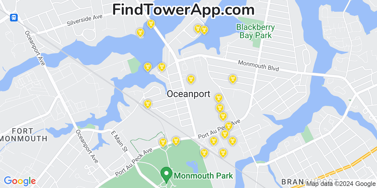 AT&T 4G/5G cell tower coverage map Oceanport, New Jersey