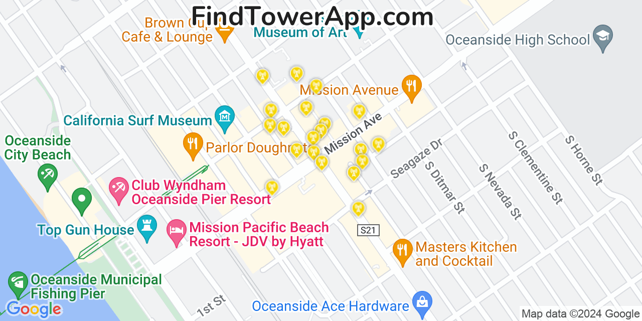 AT&T 4G/5G cell tower coverage map Oceanside, California