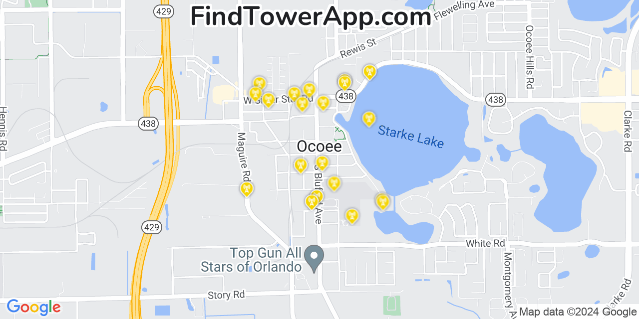 AT&T 4G/5G cell tower coverage map Ocoee, Florida