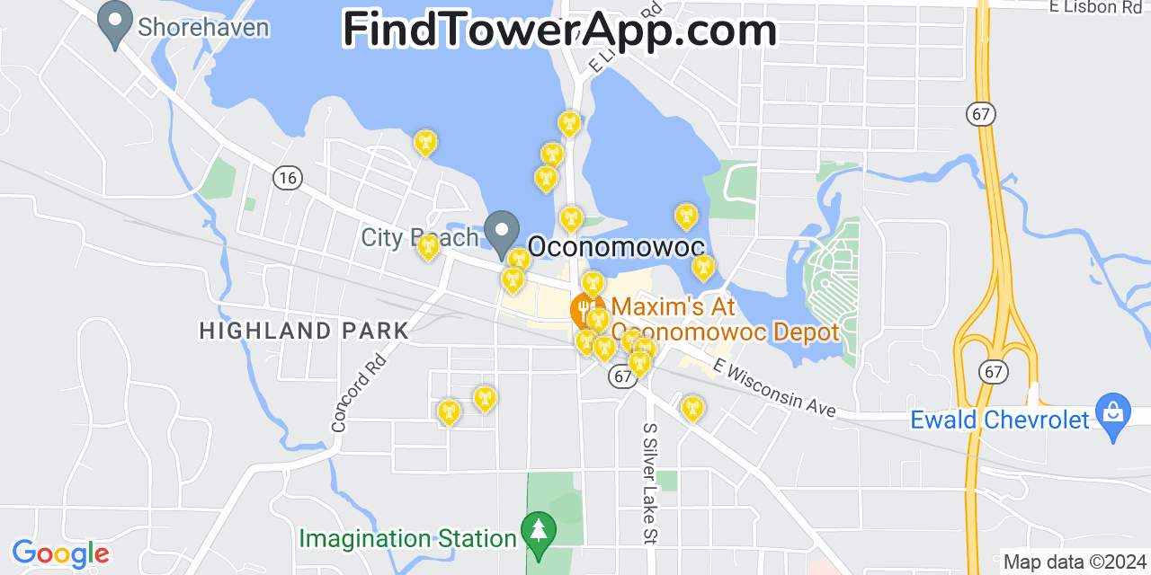 AT&T 4G/5G cell tower coverage map Oconomowoc, Wisconsin