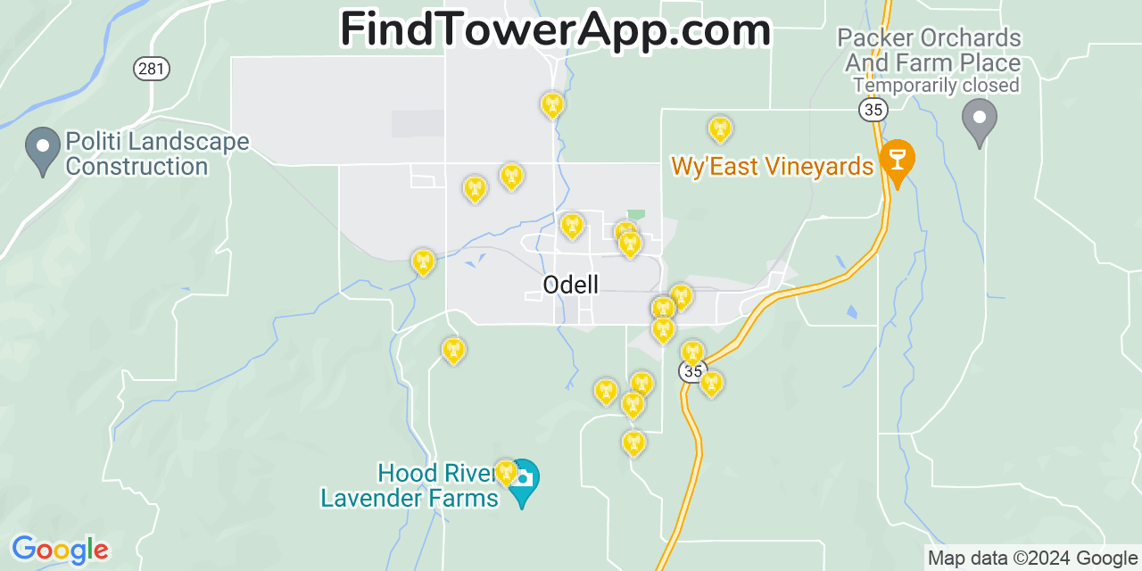 AT&T 4G/5G cell tower coverage map Odell, Oregon