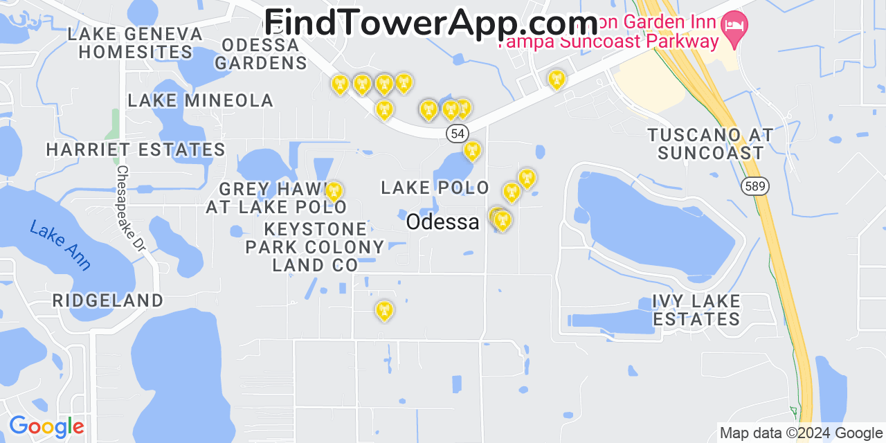 AT&T 4G/5G cell tower coverage map Odessa, Florida