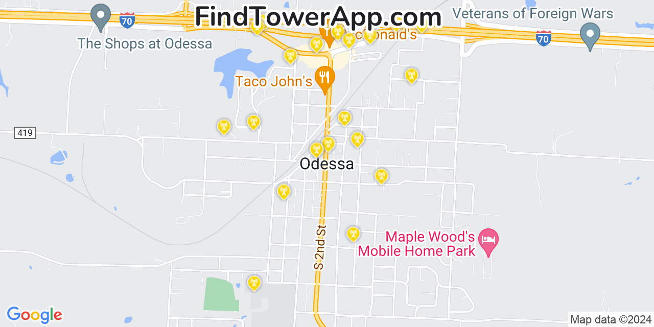 AT&T 4G/5G cell tower coverage map Odessa, Missouri