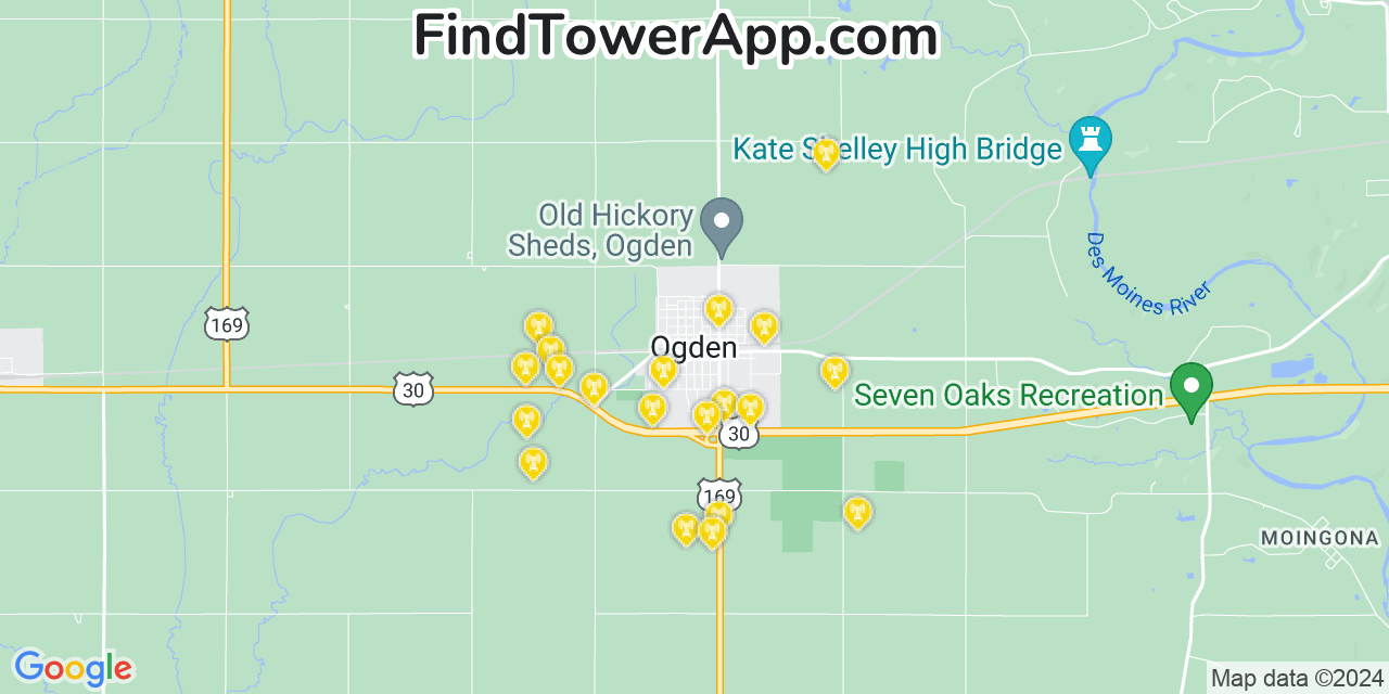 AT&T 4G/5G cell tower coverage map Ogden, Iowa