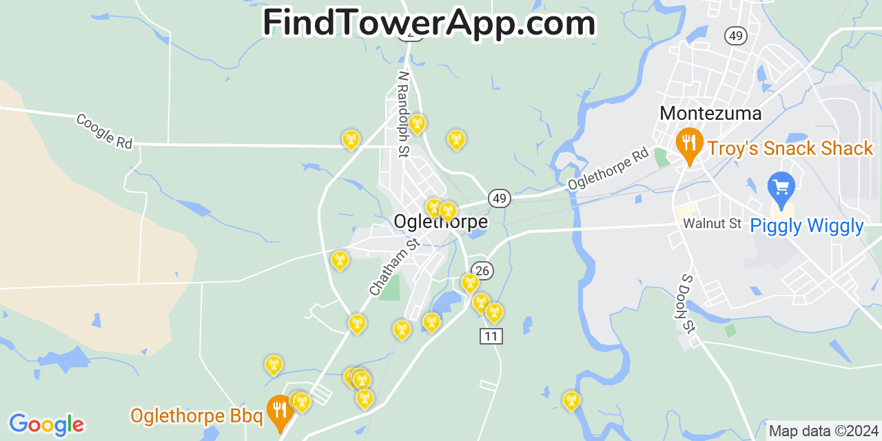 Verizon 4G/5G cell tower coverage map Oglethorpe, Georgia