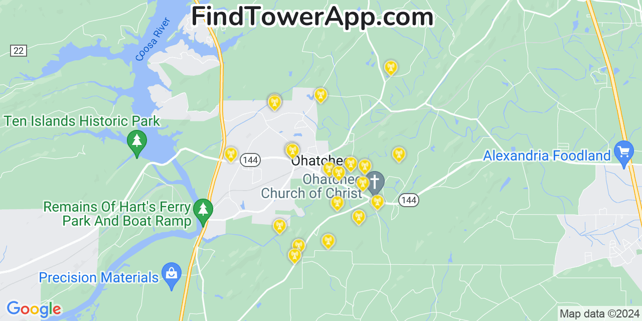 AT&T 4G/5G cell tower coverage map Ohatchee, Alabama