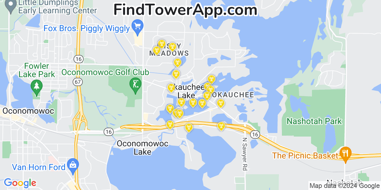AT&T 4G/5G cell tower coverage map Okauchee Lake, Wisconsin