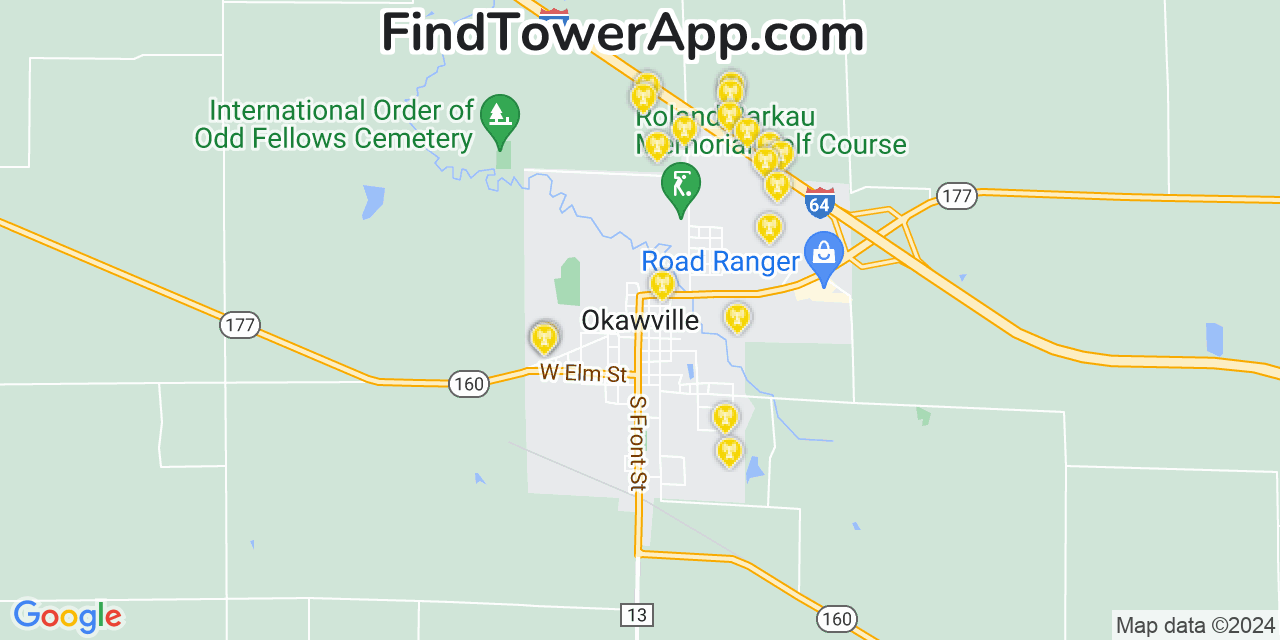 AT&T 4G/5G cell tower coverage map Okawville, Illinois