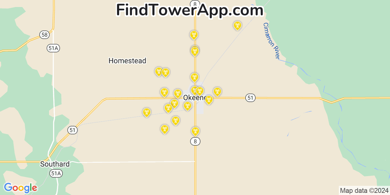 Verizon 4G/5G cell tower coverage map Okeene, Oklahoma
