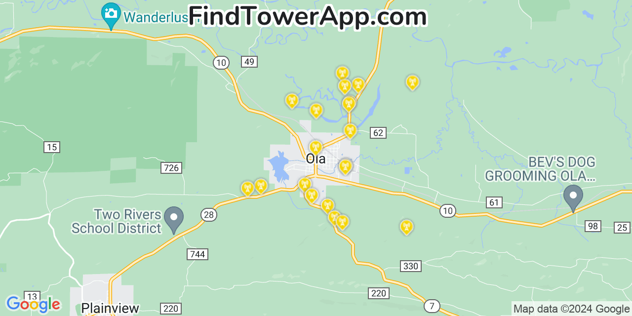 AT&T 4G/5G cell tower coverage map Ola, Arkansas
