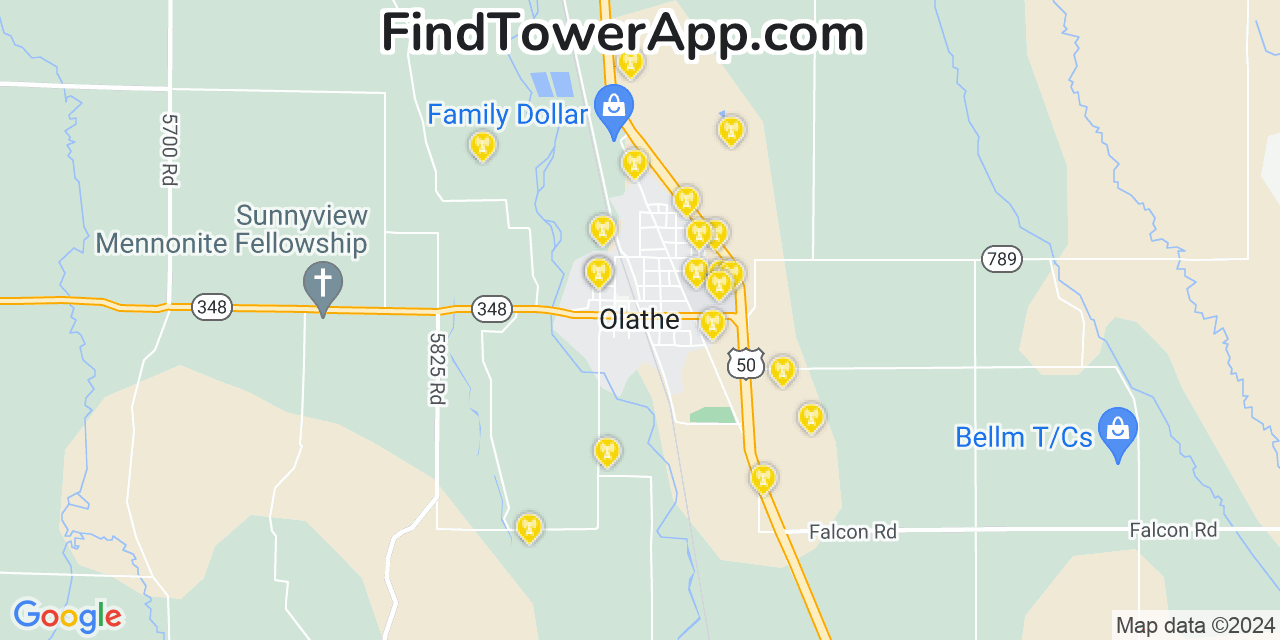 AT&T 4G/5G cell tower coverage map Olathe, Colorado
