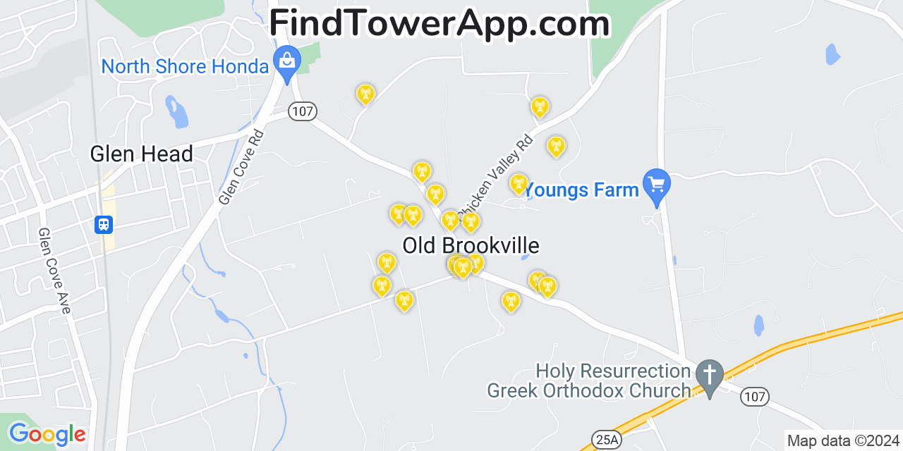 AT&T 4G/5G cell tower coverage map Old Brookville, New York