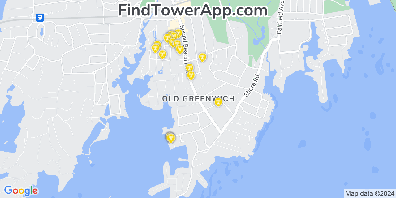 AT&T 4G/5G cell tower coverage map Old Greenwich, Connecticut