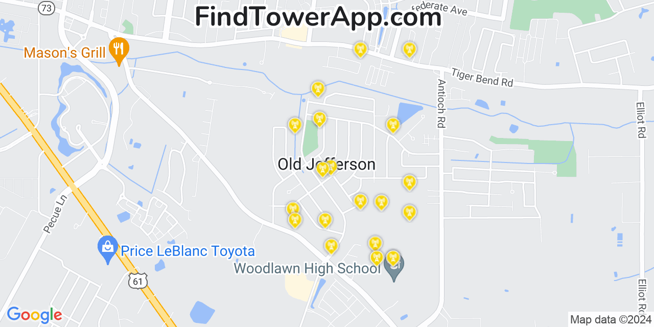 AT&T 4G/5G cell tower coverage map Old Jefferson, Louisiana