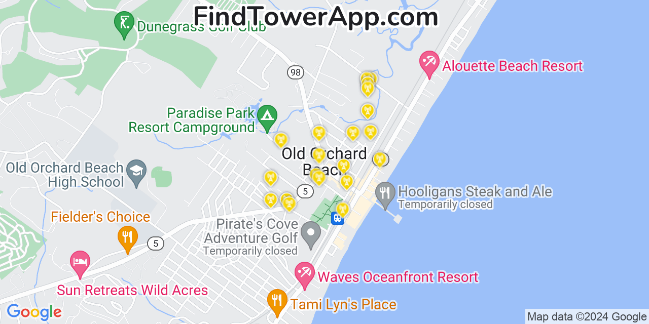 AT&T 4G/5G cell tower coverage map Old Orchard Beach, Maine